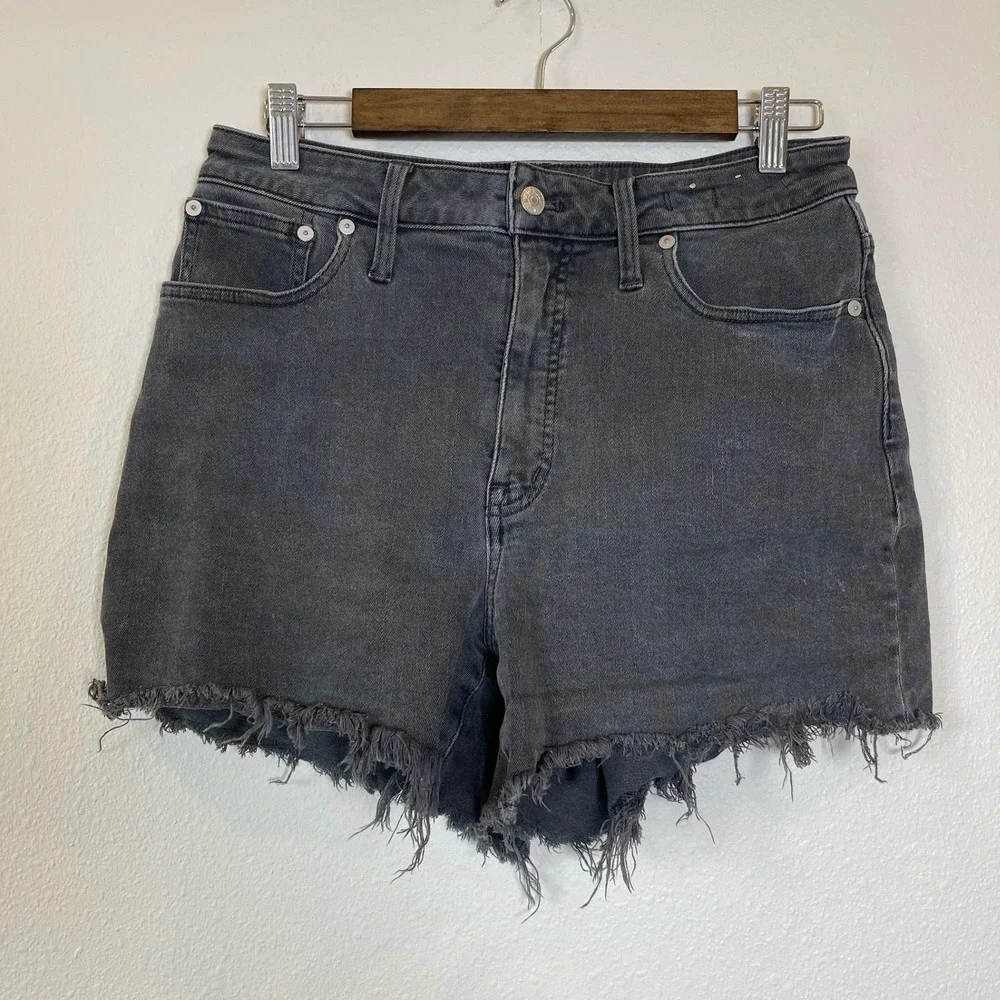 Madewell High Rise Denim Cutoff Shorts Washed Black Lunar Frayed Hem Sz 29
